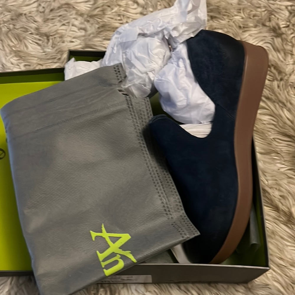 Antelope navy suede slip ons